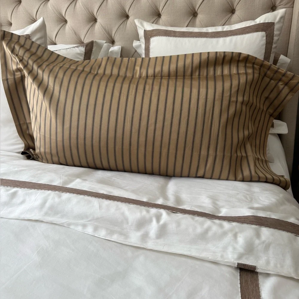 Frette King Pillowcase Gold Grey Stripe Italy